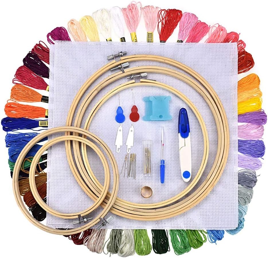 Embroidery Starter Kit, Cross Stitch Kit Include Embroidery Clothes Embroidery Hoops, Color Threads and Tools for Kids, Adults& Beginners (#1)