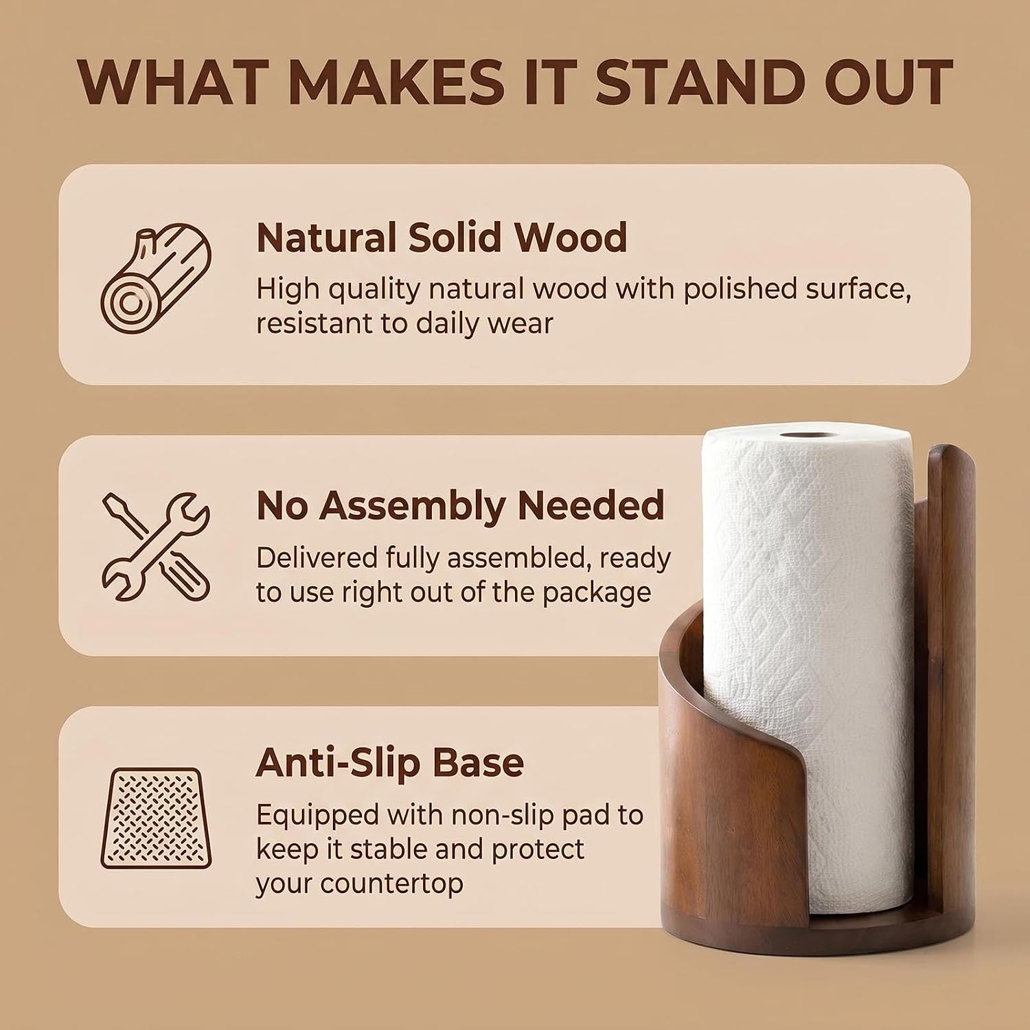 Wooden Paper Towel Holder(Brown), for Jumbo Rolls