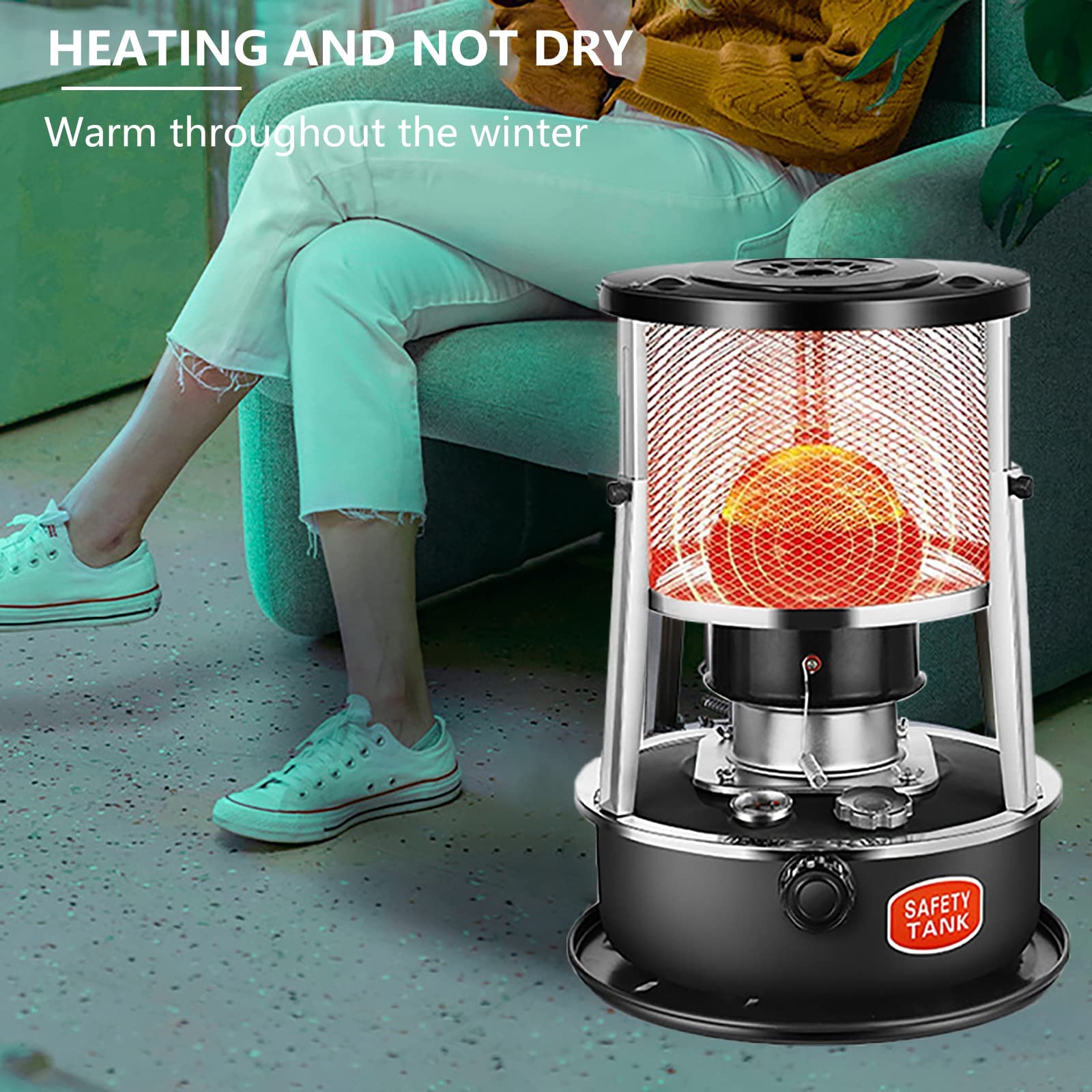 Calentadores de Parafina para Interior,Calentador de Queroseno Portátil 4.5L,Estufa de Queroseno con Mechas Y Guantes