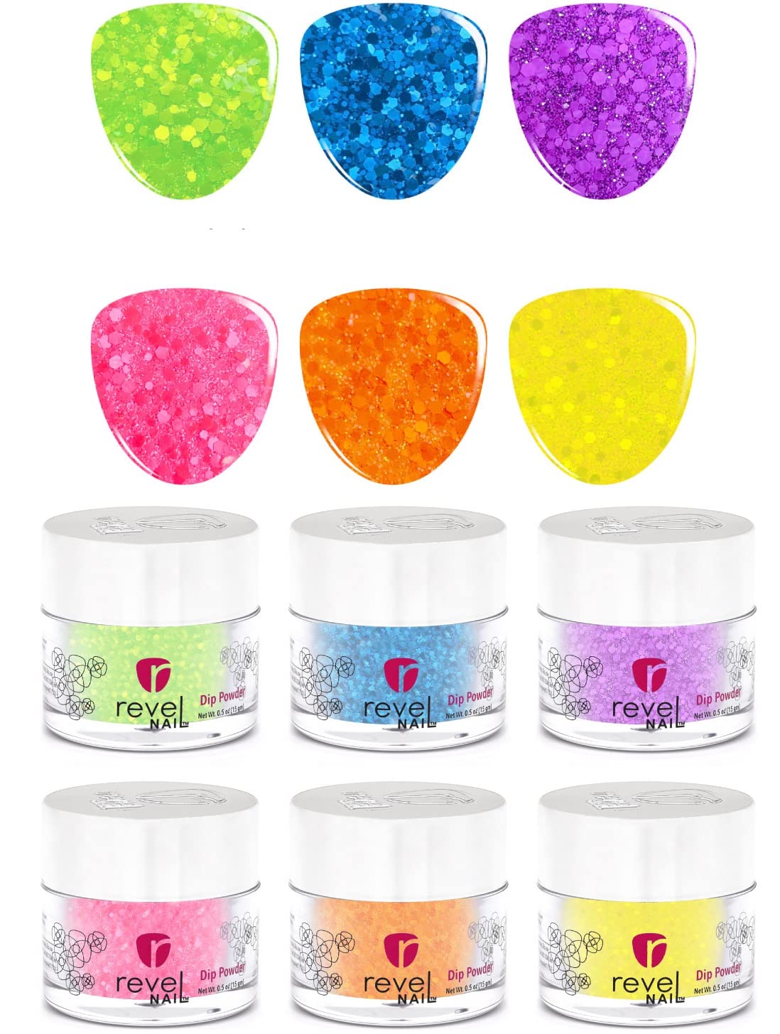 Revel Nail Dip Powder Nail Set - Summer Drop-Ins Bundle - 6 Color | Premium Dip Powder Kit | Nail Polish Alternative | Vegan | Crack & Chip Resistant- Made in USA