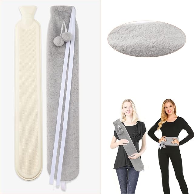 Long Hot Water Bottle with Cover Fluffy 2L 72cm, Extra Long Hot Water Bottle for Neck Shoulder, Wearable Hot Water Bag Large Hot-Water Bottle Wrap Around for Period Pain, Waist, Feet, Body, Bed