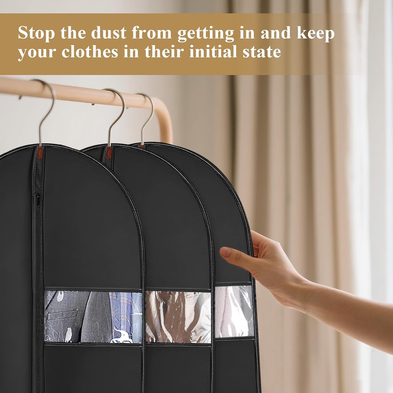 2Pcs Garment Bags Covers, 39Inch Black Hanging Clothes Bag, Suit Cover Bags with Clear Window for Hanging Closet Clothes Storage and Travel (39 inch)