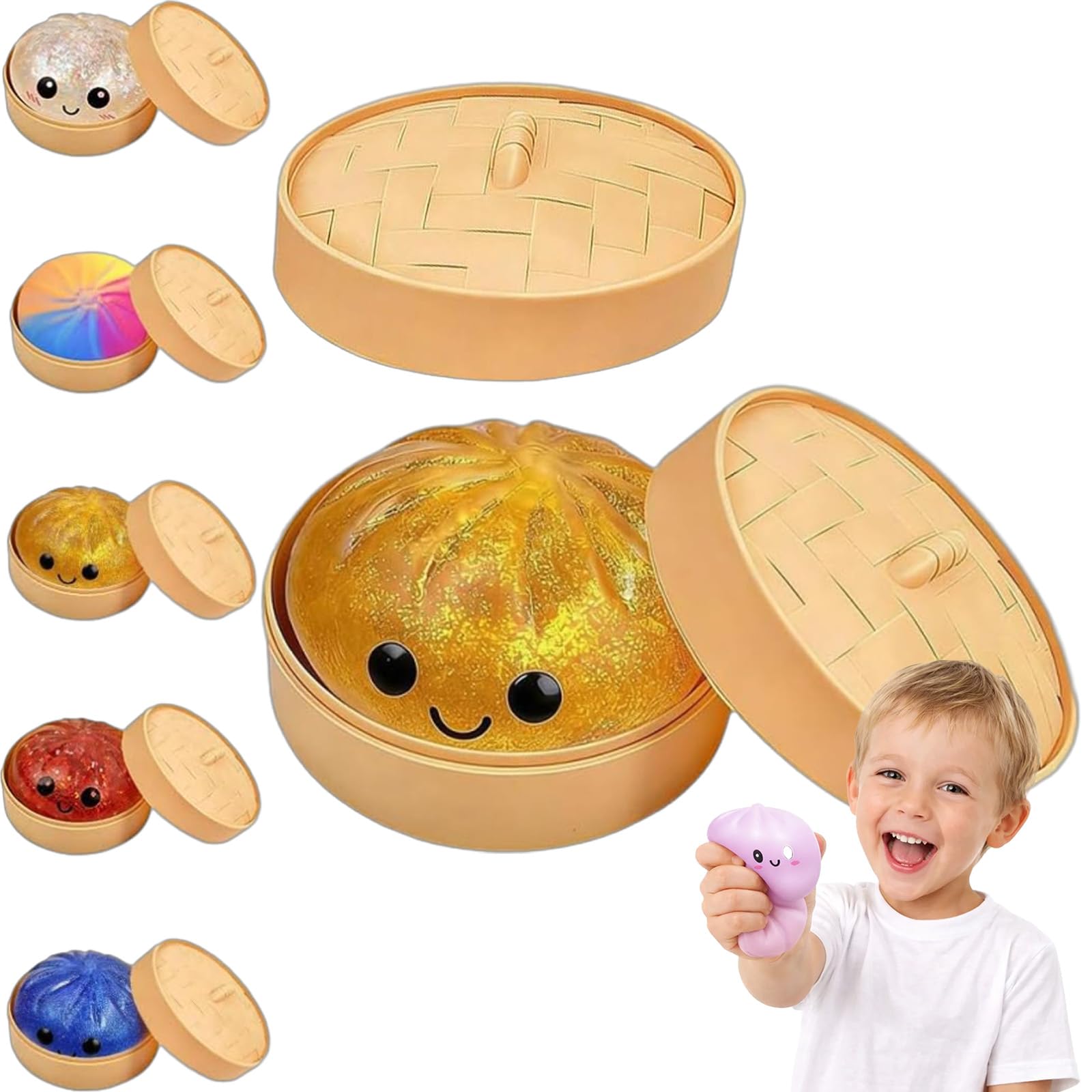 2026 New Mystery Dumpling Squishy, 10cm Giant Squishy Dumpling Stress Ball, Jumbo Dumplings Toy with Steamer Box, Rainbow Mystery Squishy Bun, Anxiety Relief Fidget Toy, for Adults&Kids (E3,1PC)
