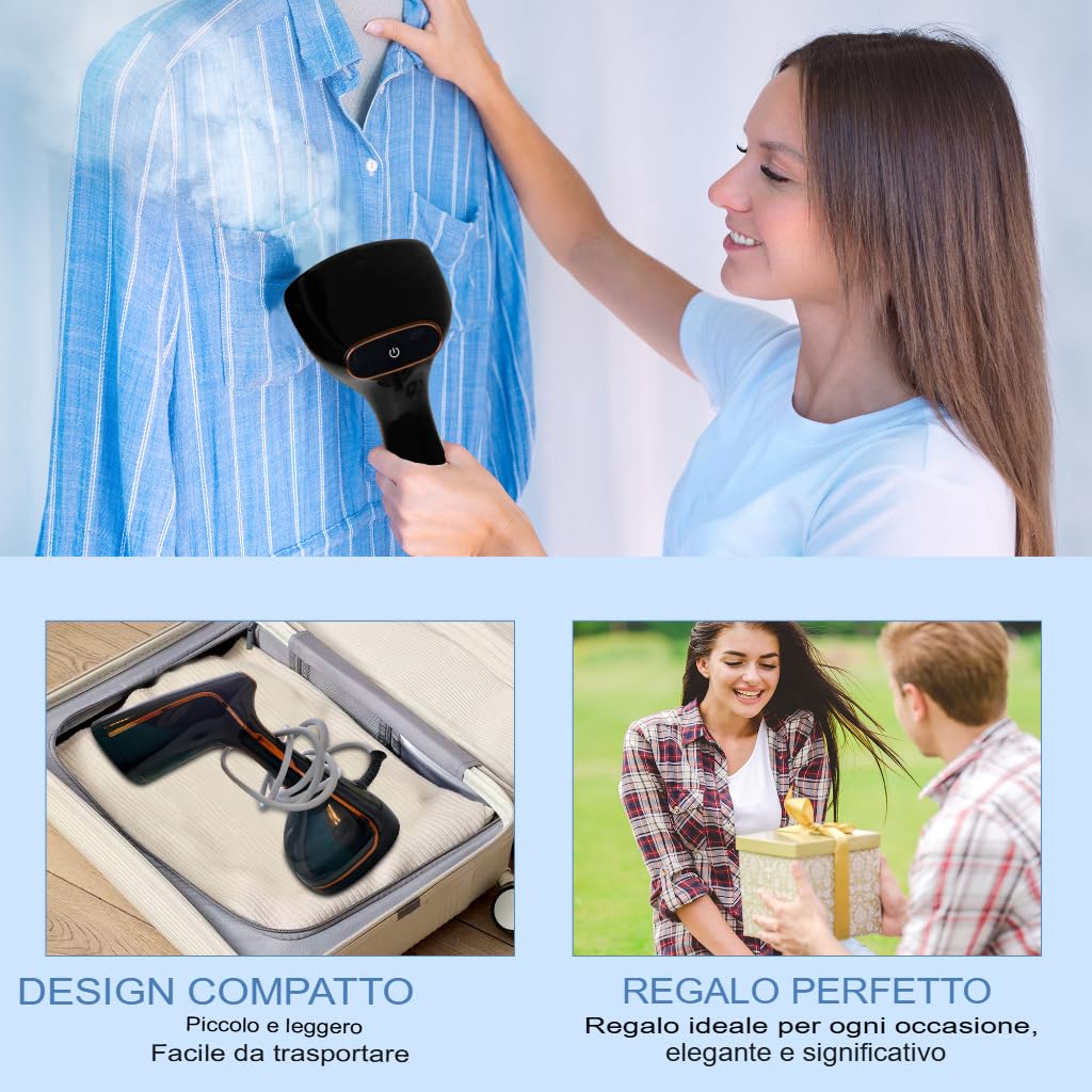 Ferro da Stiro Verticale 1800W a Vapore Portatile da Viaggio con Schermo LCD, Serbatoio 320ml, Riscaldamento Rapido, Antigoccia – Stiratore Verticale per Tutti i Tessuti e Casa