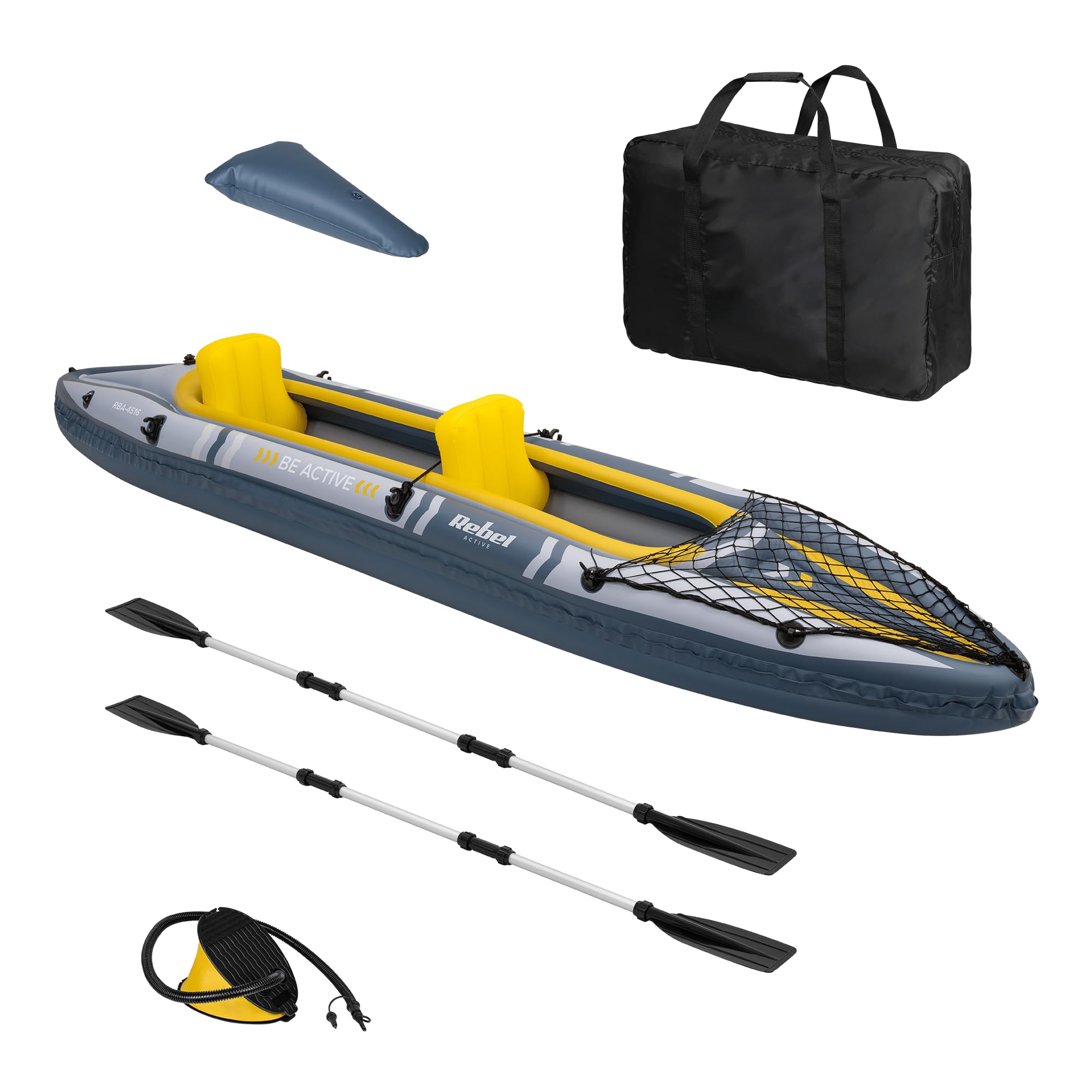 Rebel Electro Kayak Gonfiabile Doppio Gonfiabile Turistico 350 x 78 Borsa a racchetta RBA-4516