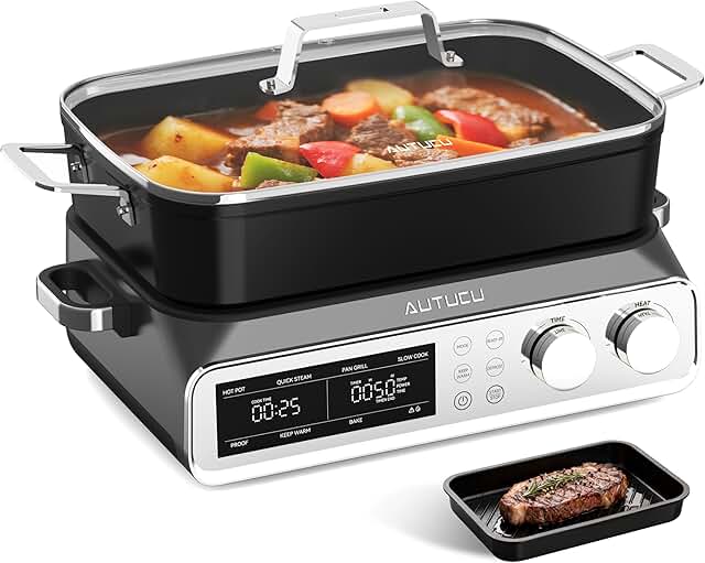 N21NA Pro Slow Cooker 10 Quart, 8-in-1 Programmable PFOA-Free Ceramic Co...