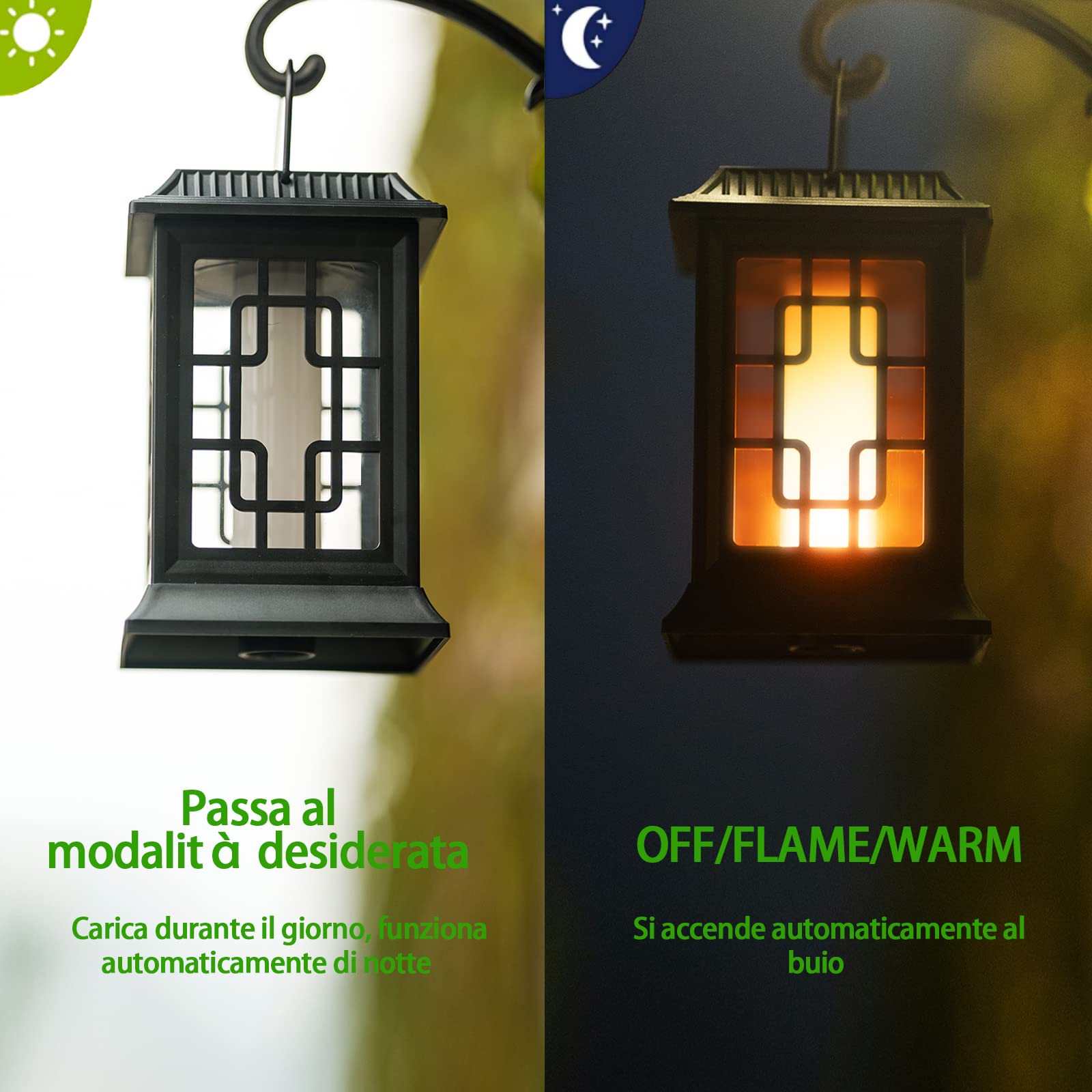 Luci Solari Esterno Giardino,Solare Fiamma Luci Ha Due Modalità di Funzionamento Lampeggiante/Caldo,IP65 Lanterne da Esterno ，Per la Decorazione di Giardini All'Aperto