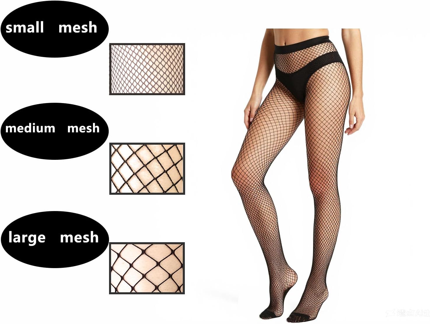 3 Pack Black High Waist Stretch Fit Fishnet Tights Mesh Leggings for Women One Size 80% Nylon 20% Spandex - Image 5