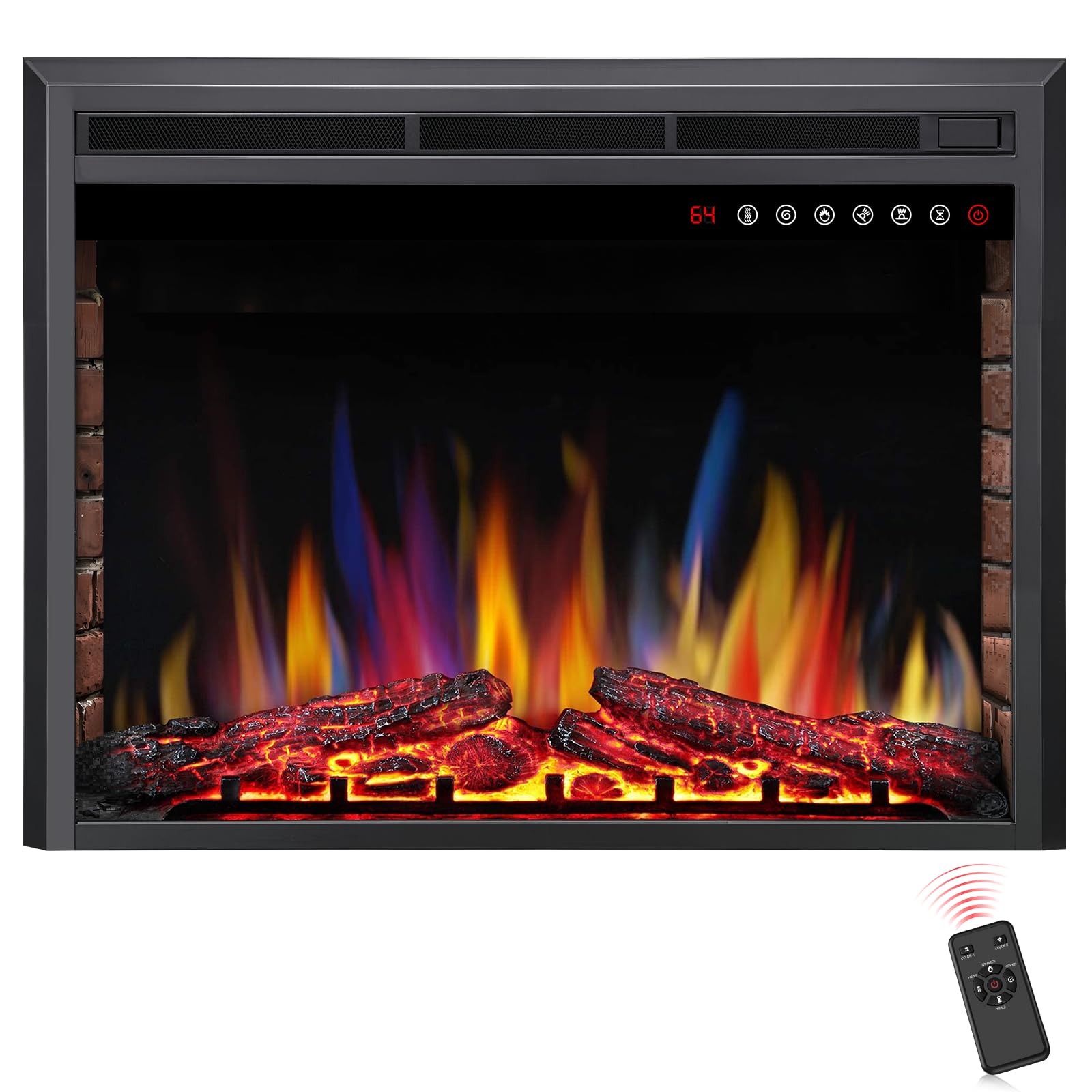 ZAFRO 39” Electric Fireplace Insert with Touch Screen,Realistic Flame and Firewood,Fireplace Heater with Remote,Automatically Adjustable Flame and