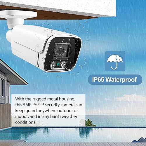 Miniatura 3 de Cámara IP POE de 5 MP, cámara de seguridad impermeable IP65 para interiores y exteriores, lente de 0.142 in, visión nocturna IR de 49.2 ft, cámara
