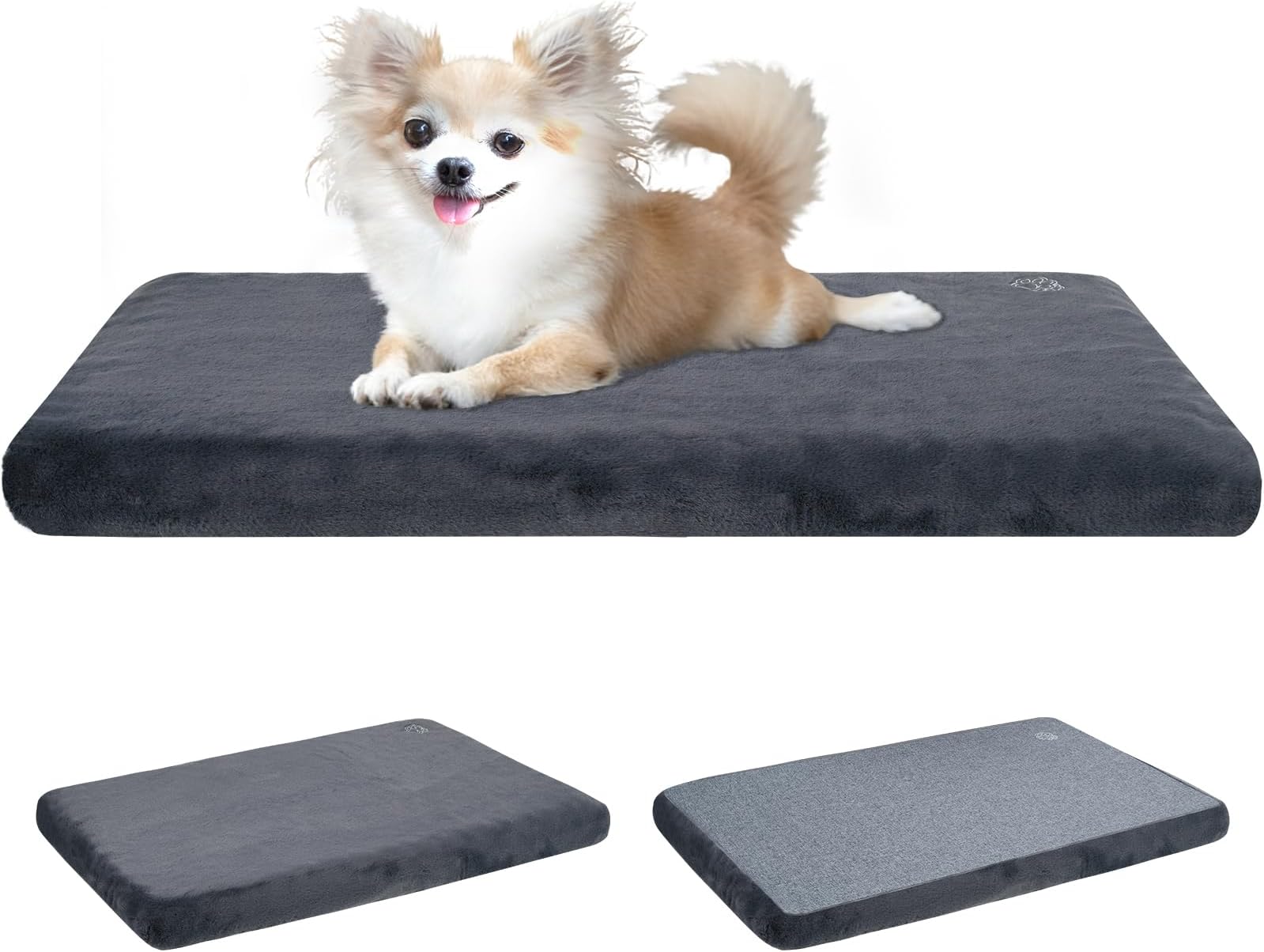 EMPSIGN Dog Bed (61 * 41 * 5.8cm), Dog Bed for Crate, Pets Mattress Reversible (Cool & Warm), Water proof Liner, Removable Machine Washable Cover, Firm Support Pet Crate Mat for Dogs up to 10kg, Grey