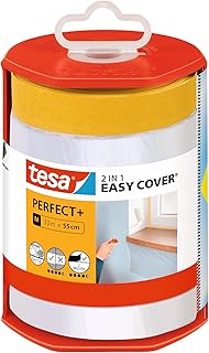 tesa Easy Cover Perfect+ Dyspenser M - folia ochronna 2w1 z taśmą washi i dyspenserem - do czystych i precyzyjnych odcięć - z osłoną na ostrze - 33m x 0,55m