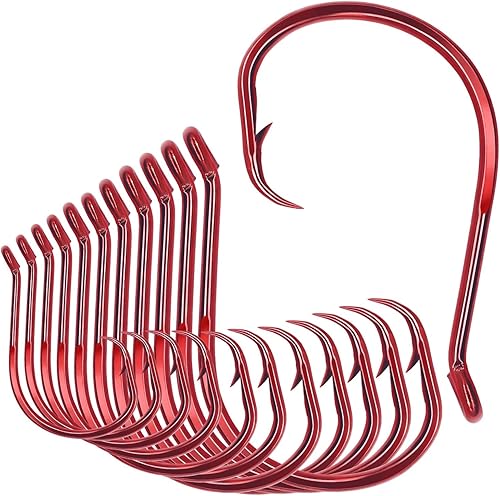 Miniatura 10 de XFISHMAN Anzuelos Circulares - Equipo de Pesca - Ganchos de Pulpo - Agua Salada - Paquete de 50 #1 – 12/0 Negro -,Rojo