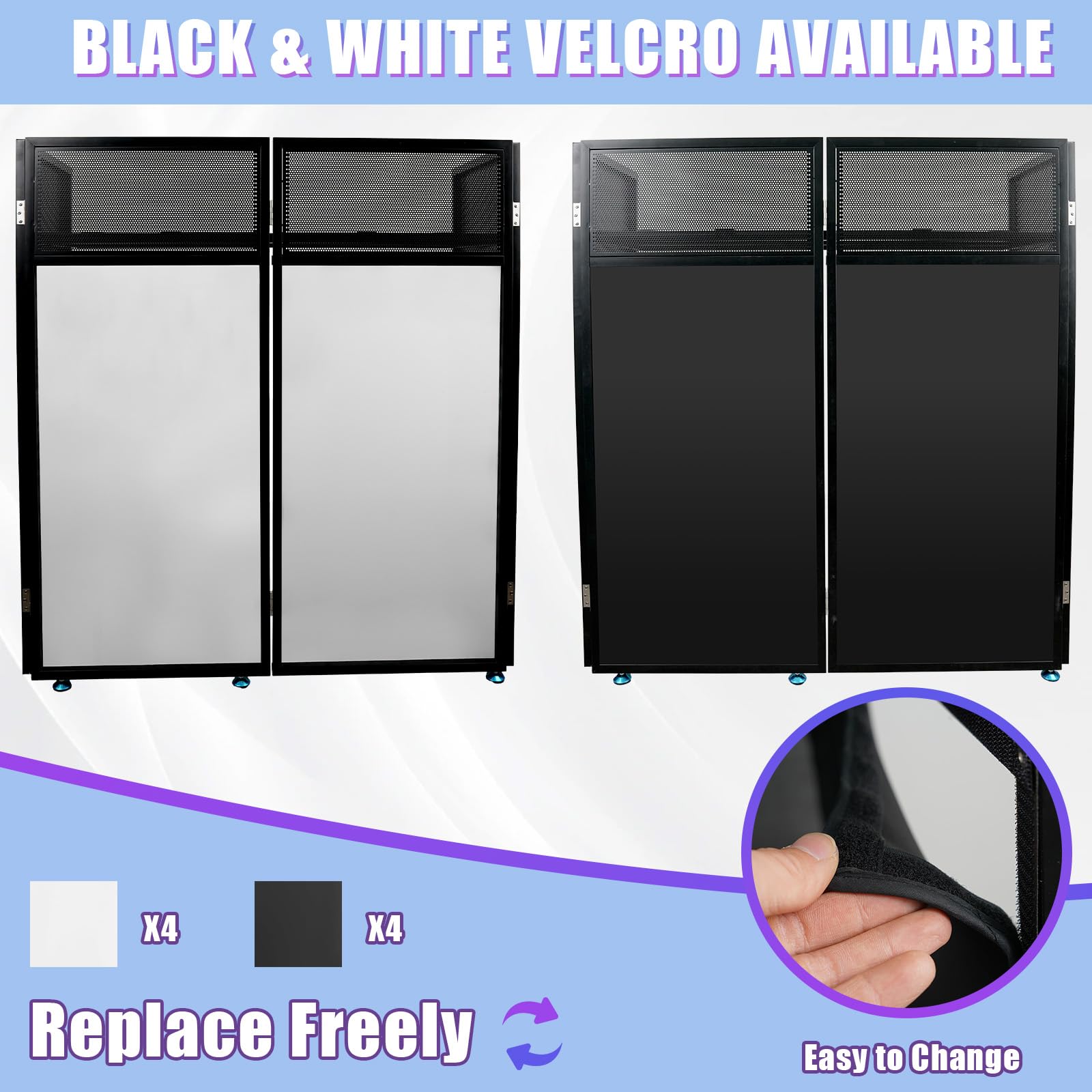 DJ Booth Portatile 112x51x125 cm Pieghevole Telaio Metallico Bianco e Nero con Borsa Trasporto