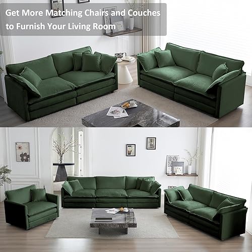 Miniatura 3 de KIVENJAJA Sofá biplaza de chenilla, sofá grande de 2 plazas con nube, moderno sofá biplaza con 4 almohadas para sala de estar, dormitorio, oficina,