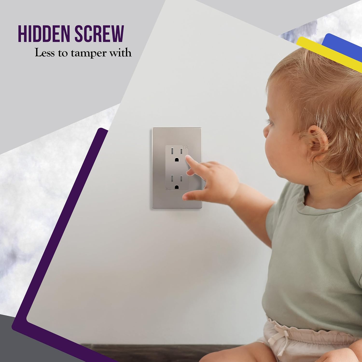 ENERLITES Elite Series Screwless Decorator Wall Plate Child Safe Outlet Cover, Glossy, Size 1-Gang 4.68" H x 2.93" L, Unbreakable Polycarbonate Thermoplastic, SI8831-NK-10PCS, Nickel (10 Pack)