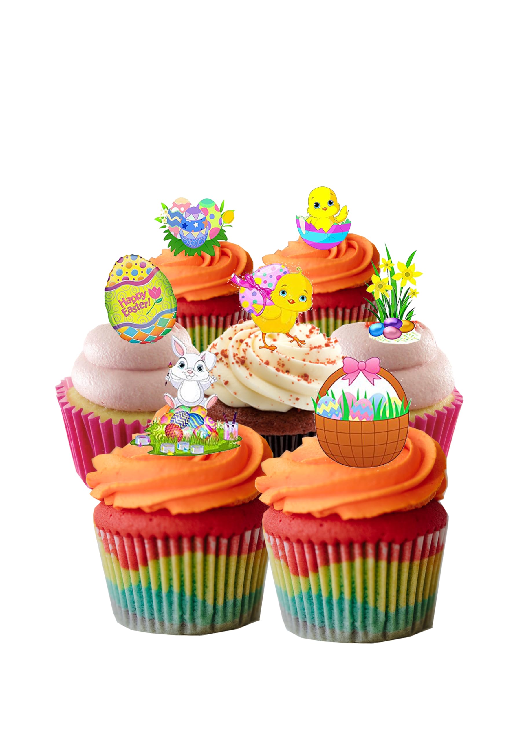 30 Stand Up Cute Easter Themed Edible Wafer Paper Cake Toppers Decorations