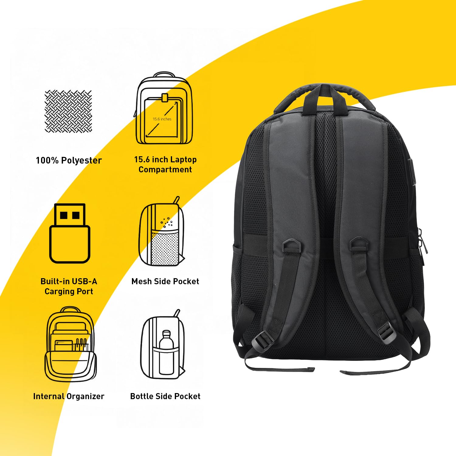 Travel Blue Isola - Zaino per laptop da 28 l, grande zaino da lavoro con scomparto imbottito per laptop, con porta di ricarica USB, scomparti organizer e scomparti per bottiglie, 100% poliestere