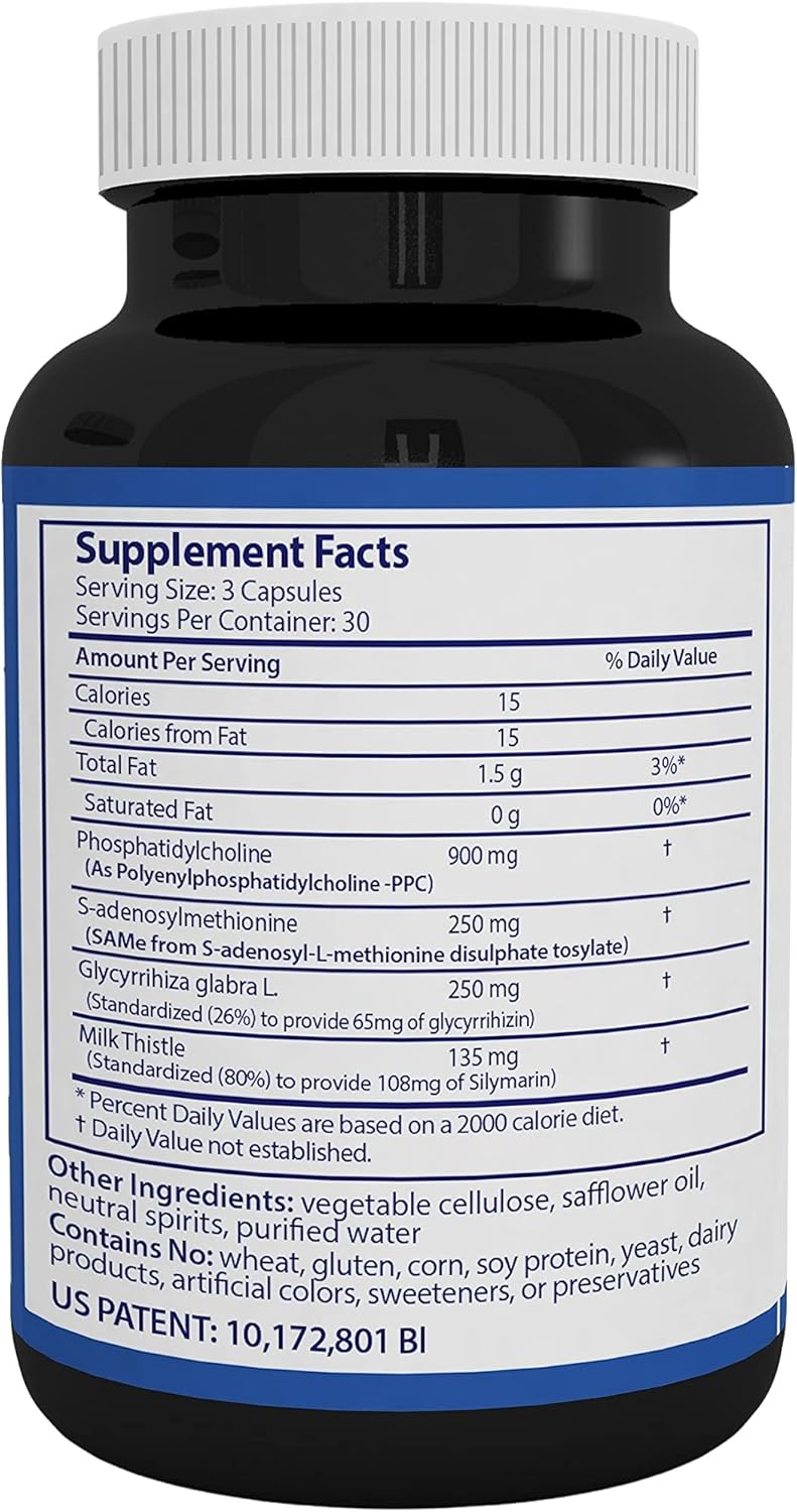 Nutrasal LiverFlo Liver Support PPC Polyenylphosphatidylecholine S-adesnosylmethionine Glycyrrhetinic Acid Silymarin Supplement Vegetarian Capsules