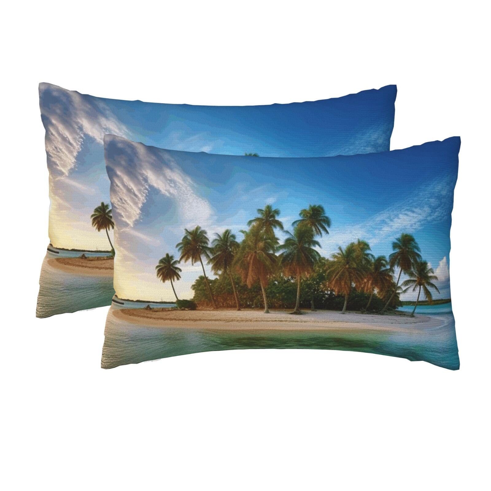 2 Pack Queen Size Pillow Cases for Hair and Skin Soft Breathable Pillow Case Covers with Hidden Zipper Overseas Islands Pillowcase 20x30 Inches Pillow Cover for Sleeping Gift