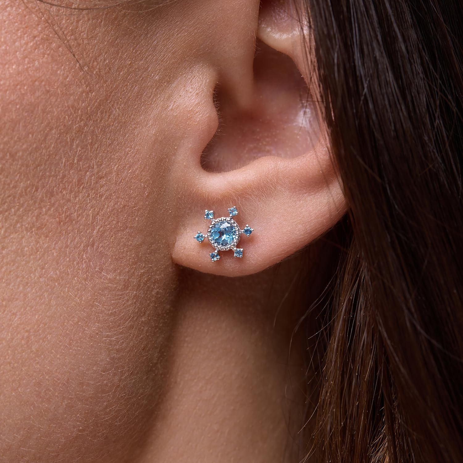 14K White Gold Color London Blue Topaz Stud Earrings - Image 2