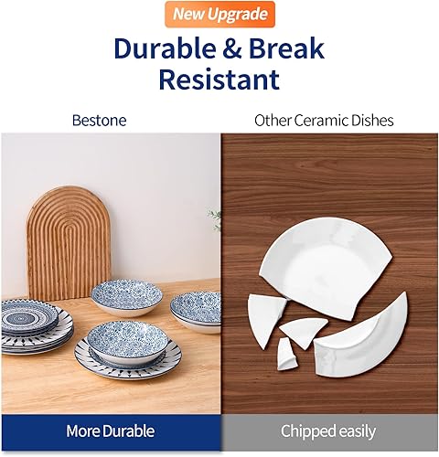Miniatura 8 de Bestone Juego de vajilla de cerámica de 12 piezas, juegos de platos y cuencos de cerámica para 4, platos de postre para ensalada y cuencos de