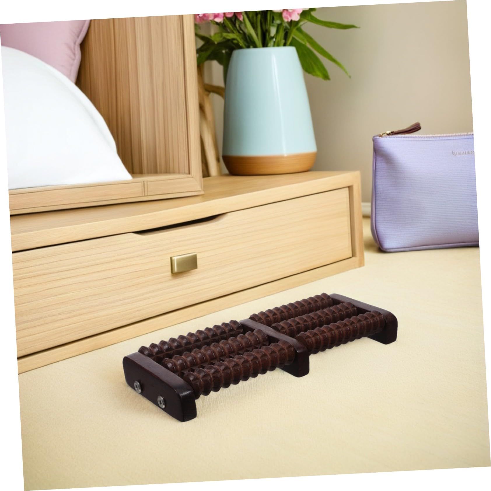 Rodillo de Masaje para Pies de Madera Portátil con Múltiples Ruedas Relajación Muscular Silenciosa para Hombres Mujeres y Personas Mayores para Tensión y Circulación