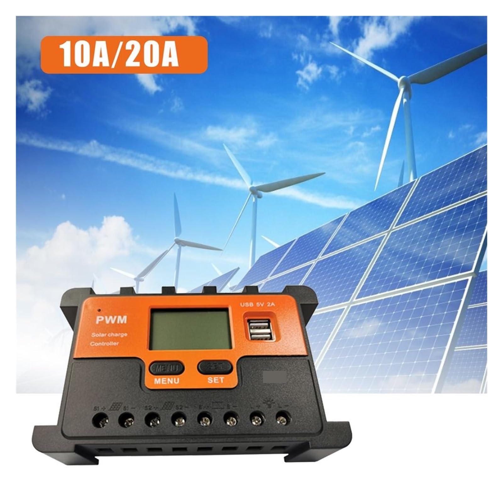 Regolatore Di Carica Solare 10-100A Del Pannello Con Doppio USB 12V/24V MPPT/PWM Parometro Automatico Regolabile(10A)