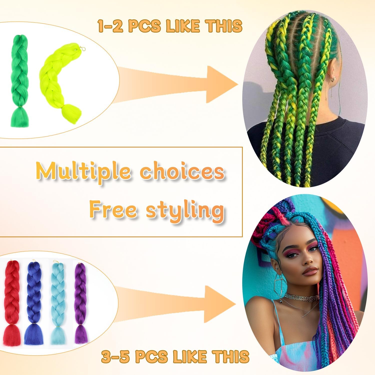 ShowJarlly Extensions de cheveux synthétiques ombrés, tressables, 61 cm, 1 pièce, pour box braids et tresses, violet foncé - 5