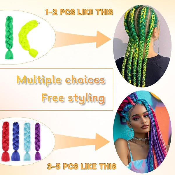 ShowJarlly Extensions de cheveux synthétiques ombrés, tressables, 61 cm, 1 pièce, pour box braids et tresses, violet foncé - 4