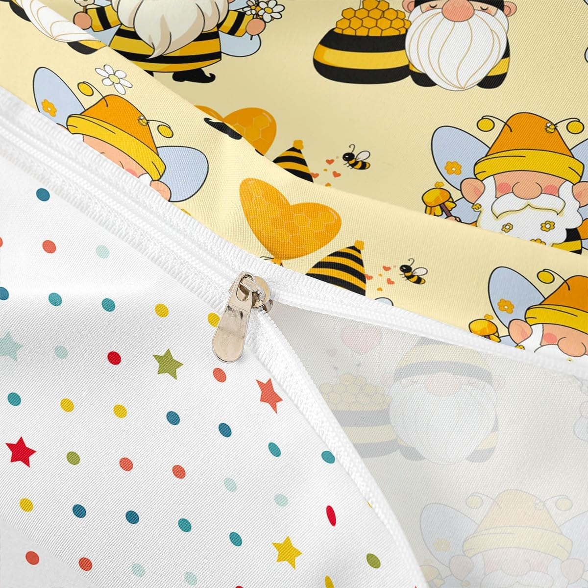 Erosebridal Kids Cartoon Bee Gnomes Bedding Set Twin Size Cute Honey Bee Comforter Cover for Boys Girls Room Decor White Daisy Floral Duvet Cover Yellow Honeycomb Quilt Cover 1 Pillow Case