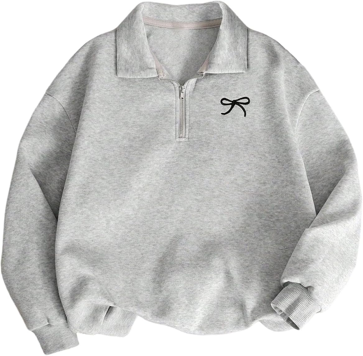 SOLY HUX Girl's Quarter Zip Sweatshirts Cute Bow Long Sleeve Collared Pullover Tops - Image 3