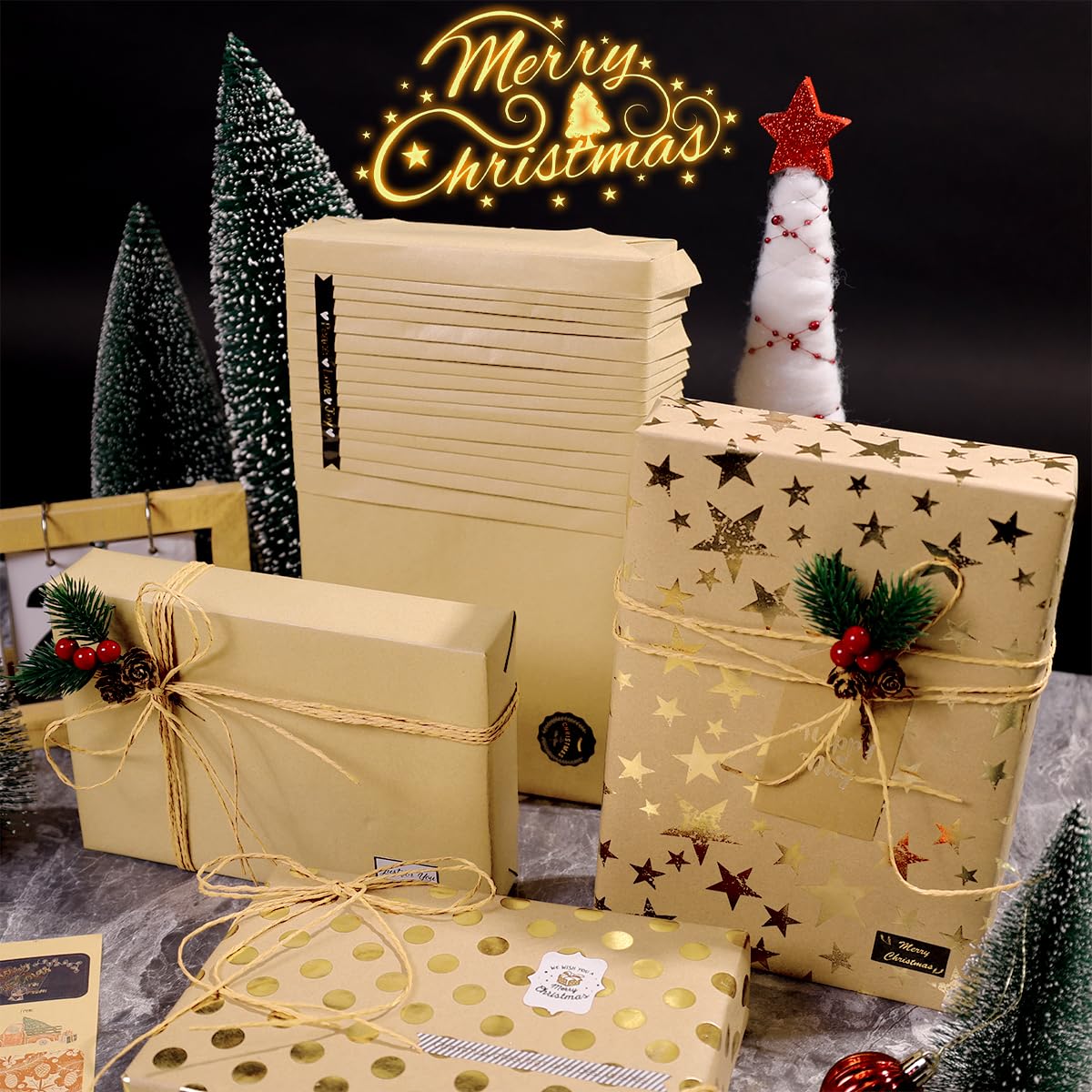 6 Rouleaux Papier Cadeau Noël – Motifs Festifs, 43x300cm, Avec Rubans Et Accessoires D’emballage