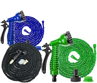 200FT Extra Long Retractable Expandable Magic Garden Hose Pipe & Spray Gun with 7 Modes Spray Gun Flexible & No Kink Magic Water Hose, Fitting 3/4" to 1/2" Male Thread Faucet, Blue