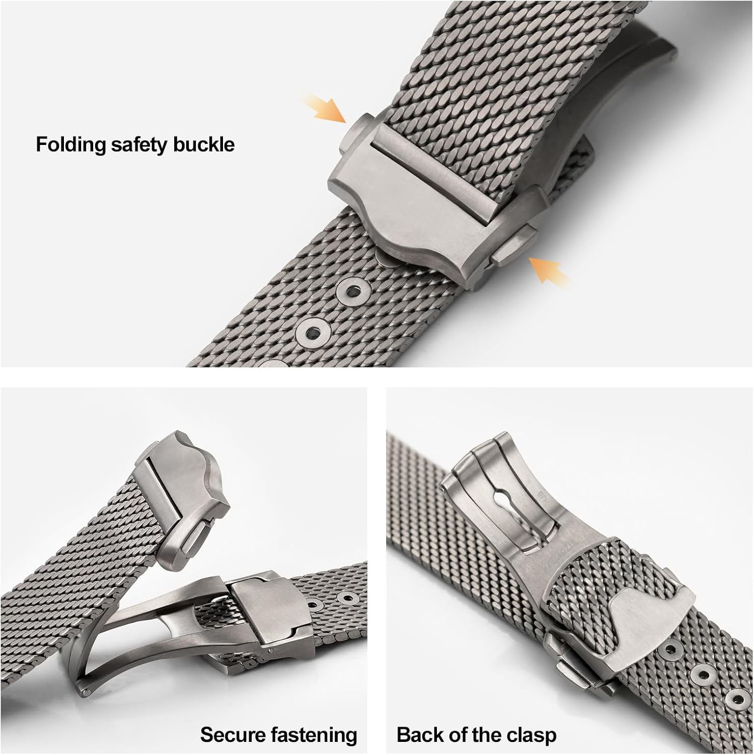 watchdives Watch Band Stainless Steel Mesh Straps for Men, 18mm 20mm 22mm Mesh Bracelet Adjustable Woven Metal Straps (20mm/ Full Titanium)