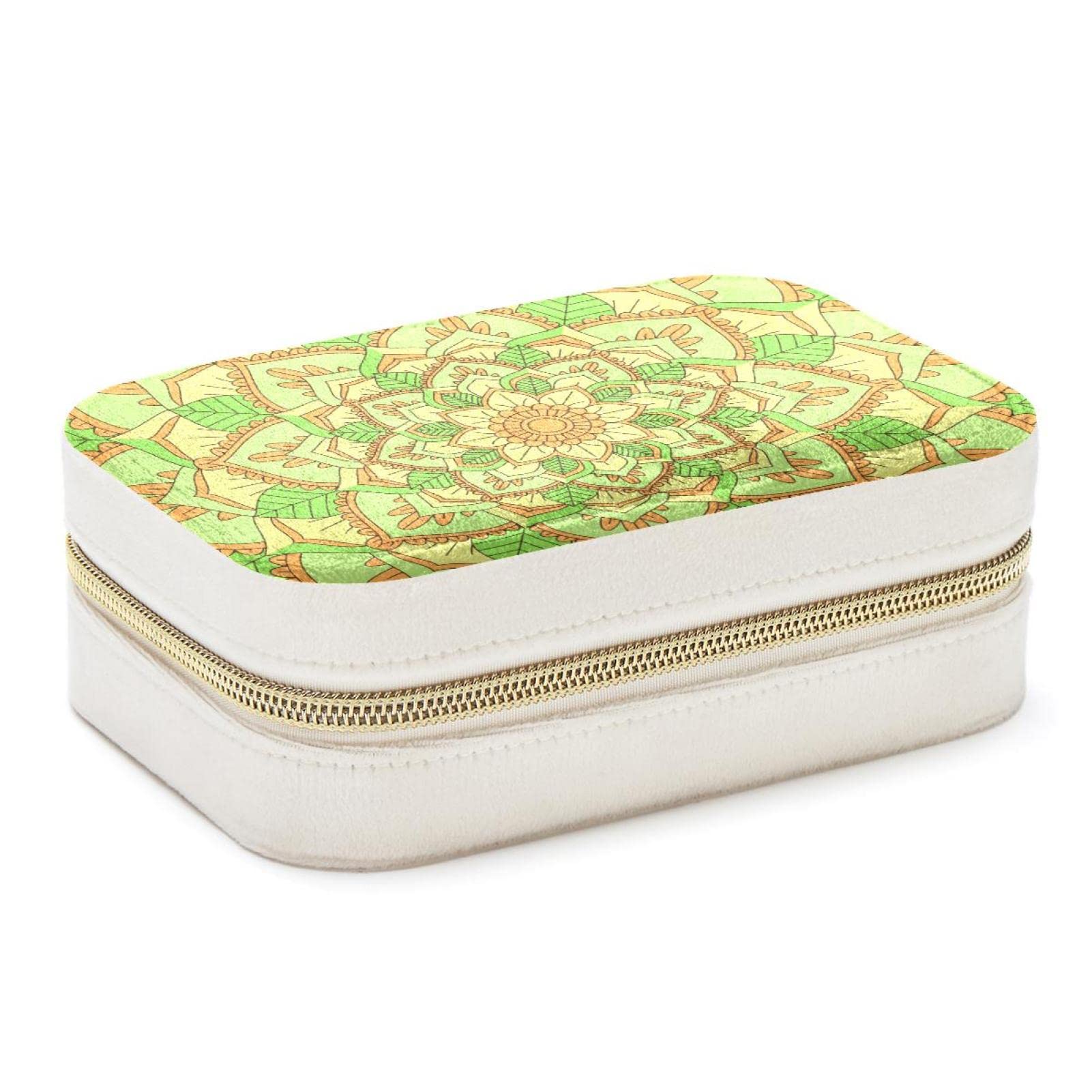 Boîte à bijoux portable kaléidoscope jaune et verte pour boucles d'oreilles