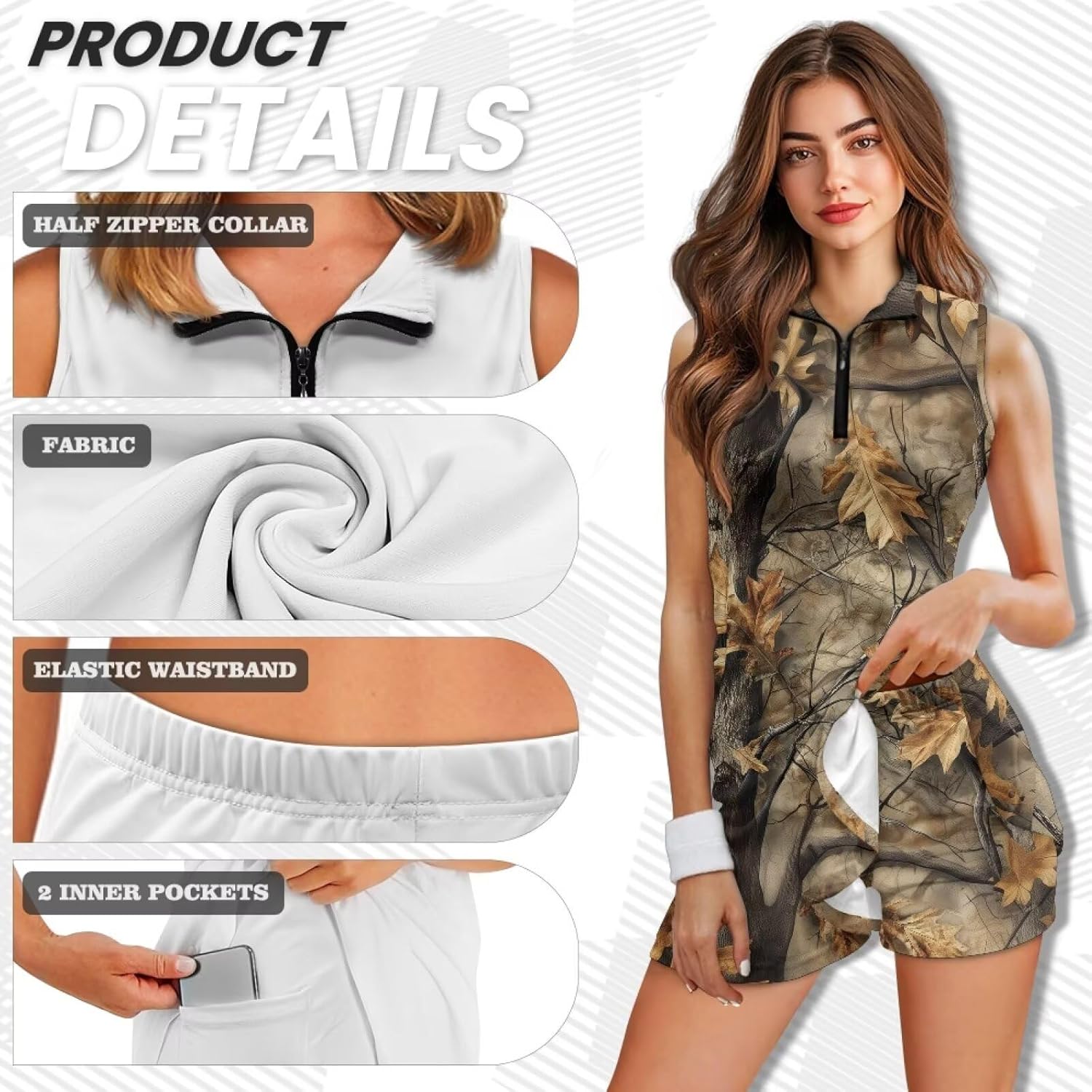 Womens Golf Clothes Stretchy Breathable Sleeveless Athletic Sports Workout Dresses with Shorts Lightweight Zip Up