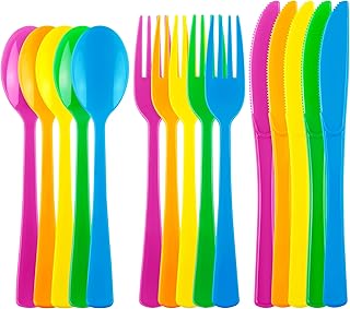 Kochorie 300 Pieces Rainbow Plastic Silverware Disposable Colorful Utensils