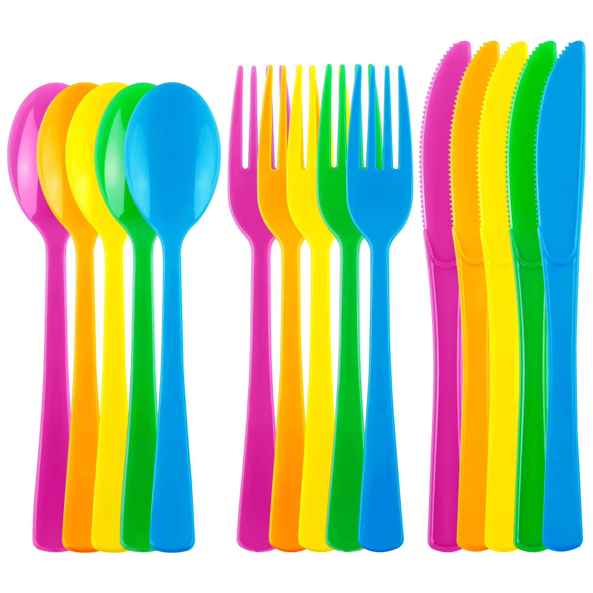Kochorie 300 Pieces Rainbow Plastic Silverware Disposable Colorful Utensils