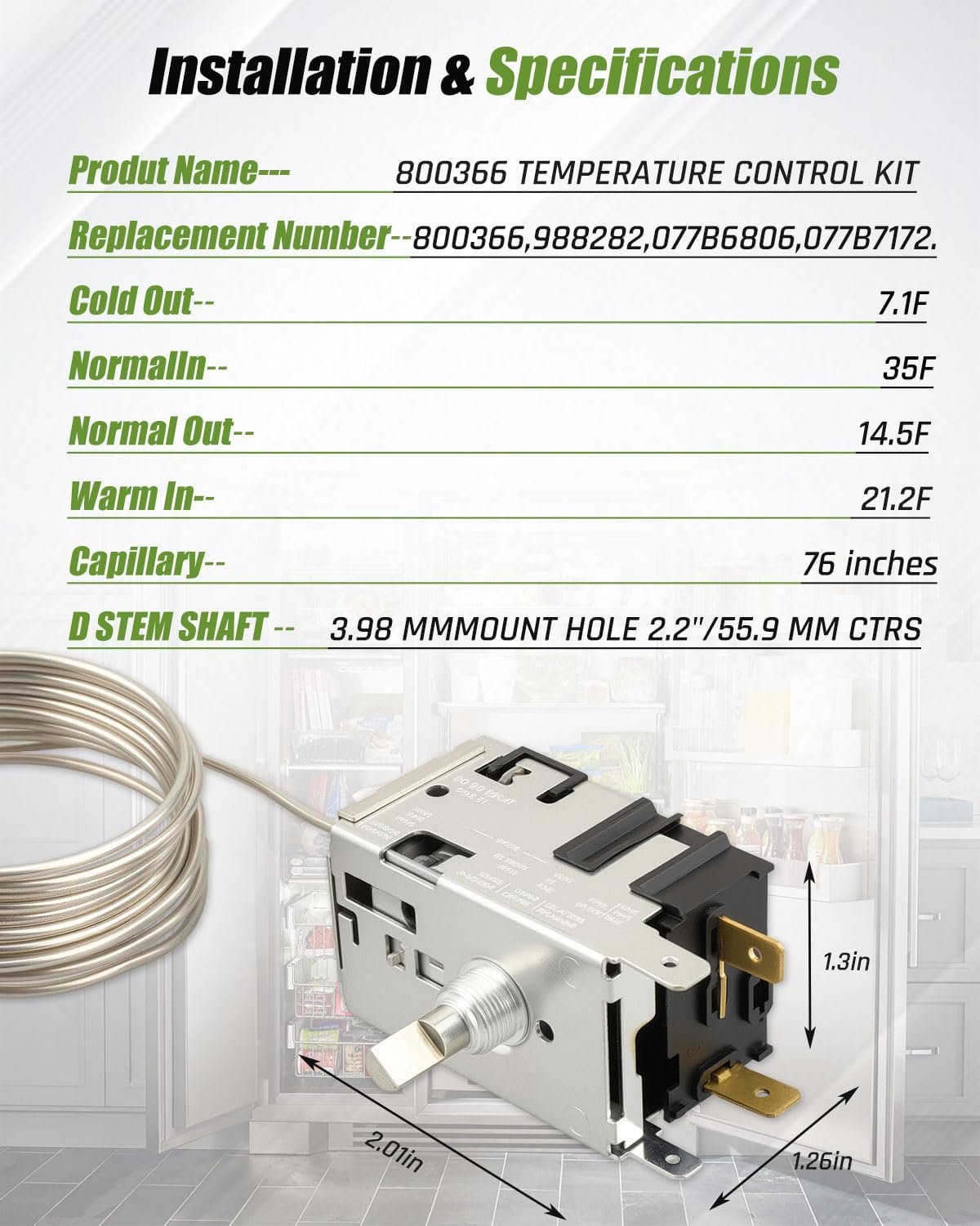 800366 Temperature Control Replacement Part Fit for True 800366 Temperature Control