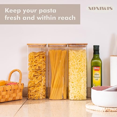 Miniatura 2 de Recipientes de almacenamiento de pasta de espaguetis cuadrados de 73 onzas con tapas, recipientes de despensa altos de vidrio herméticos para