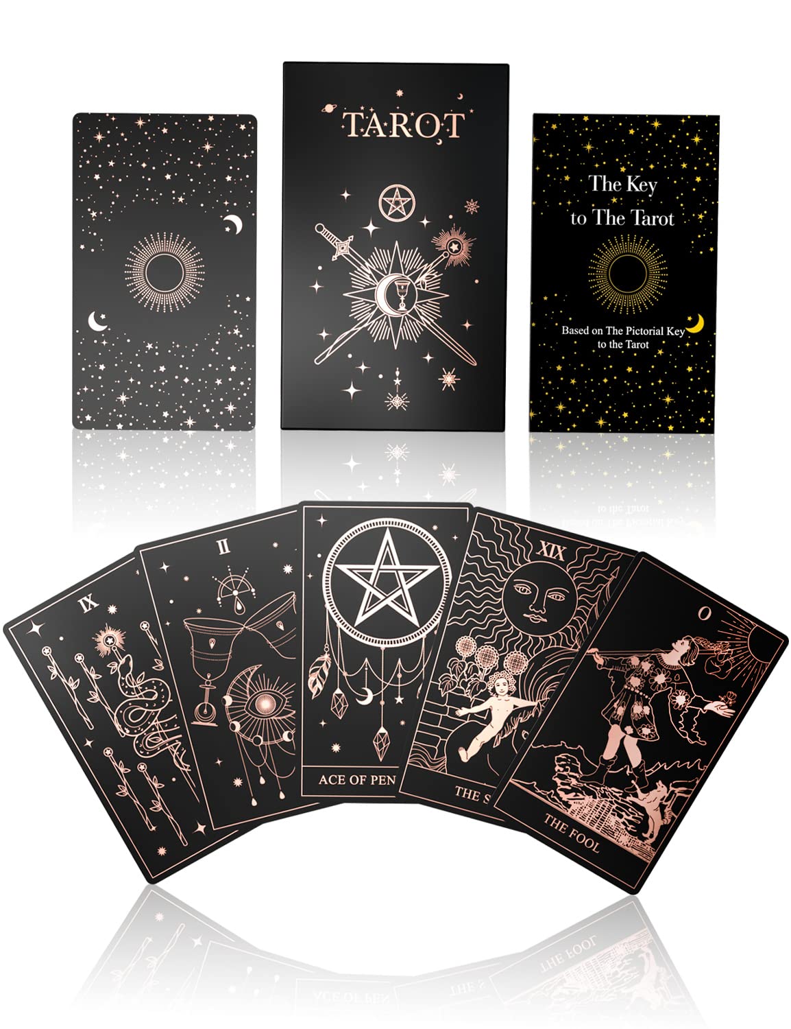 WJPC Rose Gold Foil Tarot Card Decks Set with Guidebook&Gift Box for Beginner& Expert. Fortune Telling Game Cards for Tarot Decks.