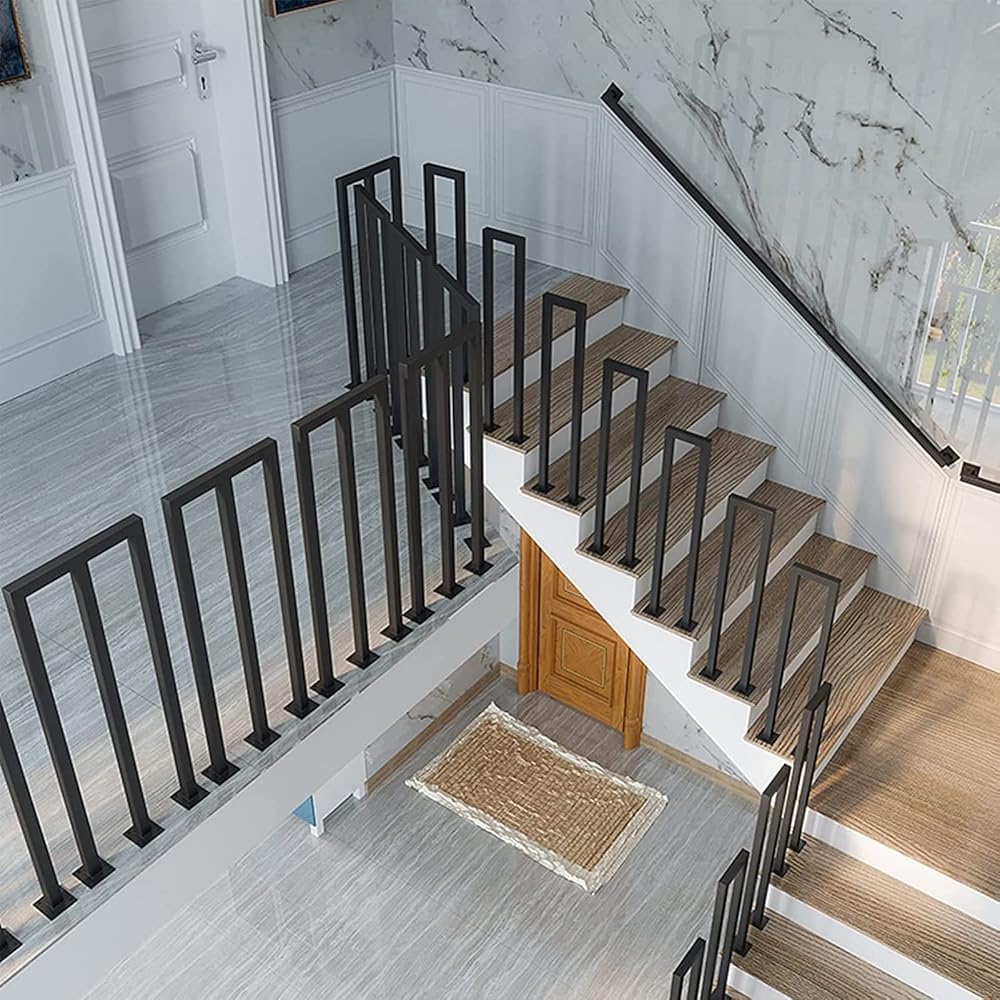 LQSYBHD U-shaped Stairs Railing, Attic Wrought Iron Stair Handrail Indoor, Safety Hand Rail for Corridor Steps, Non-slip Handrail for Elderly and Pregnant Women(Size:3.12ft/95cm,Color:Black)
