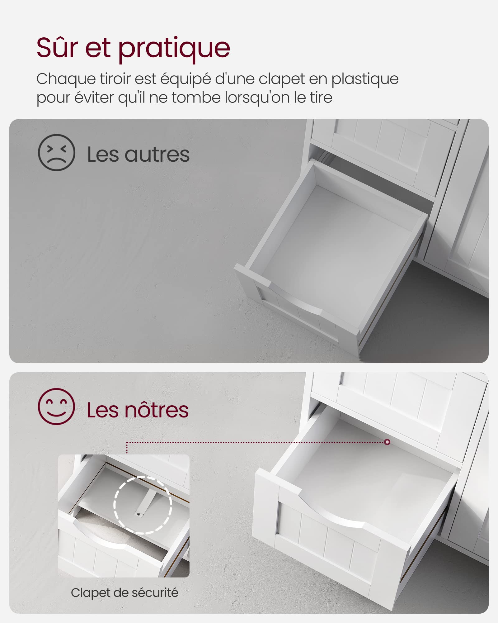VASAGLE Meuble Salle de Bain Rangement, Commode, avec 4 Tiroirs