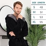 Mens Large Hooded Long Bathrobe with Chest Button,Big Tall Fleece Housecoat Extra Lightweight and Warm