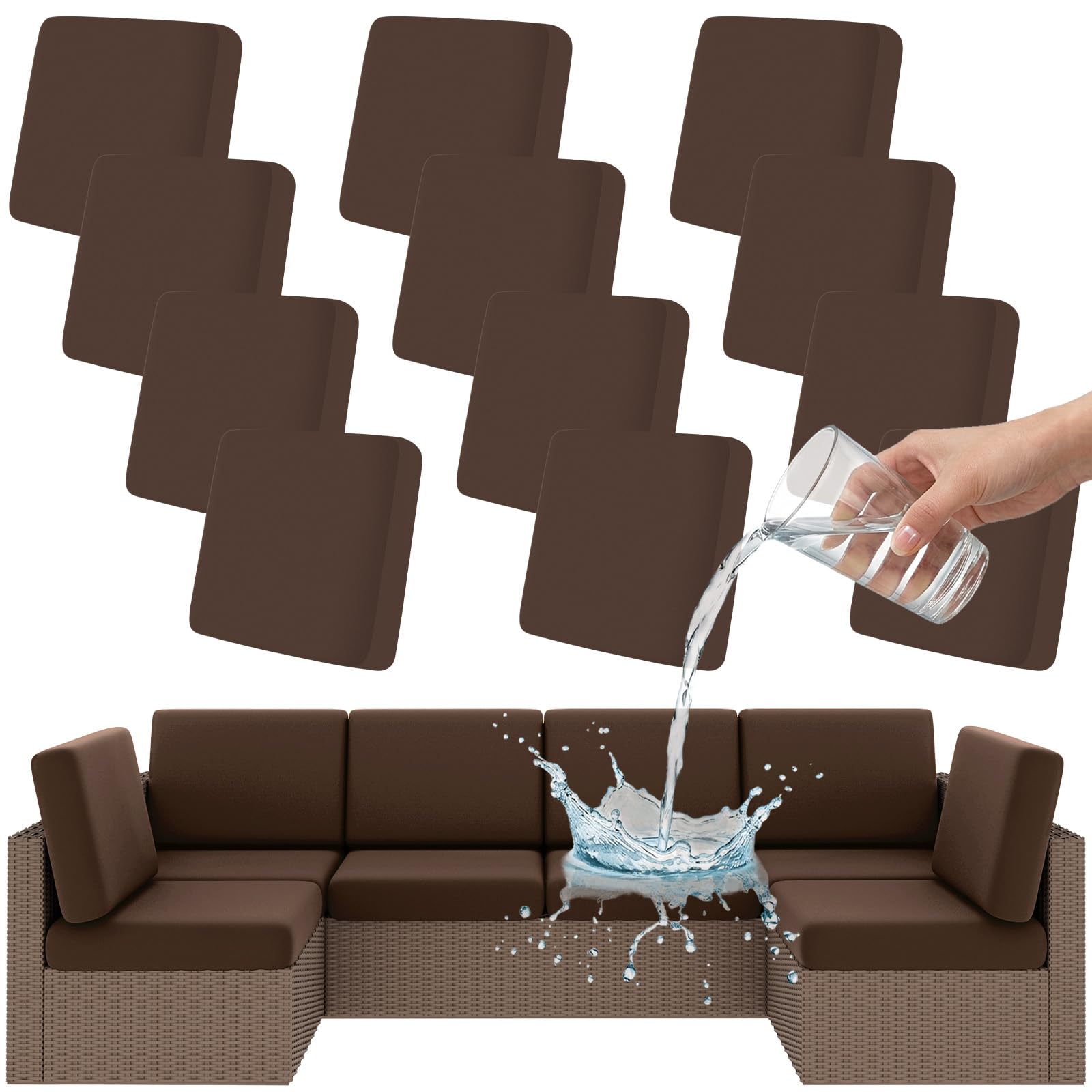 Photo 1 of Smiry Waterproof Patio Cushion Covers, Stretch Outdoor Couch Slipcovers Replacement Washable Furniture Protector Sofa Chair Seat Cover for Dogs and Pets (12 Pcs, Coffee)