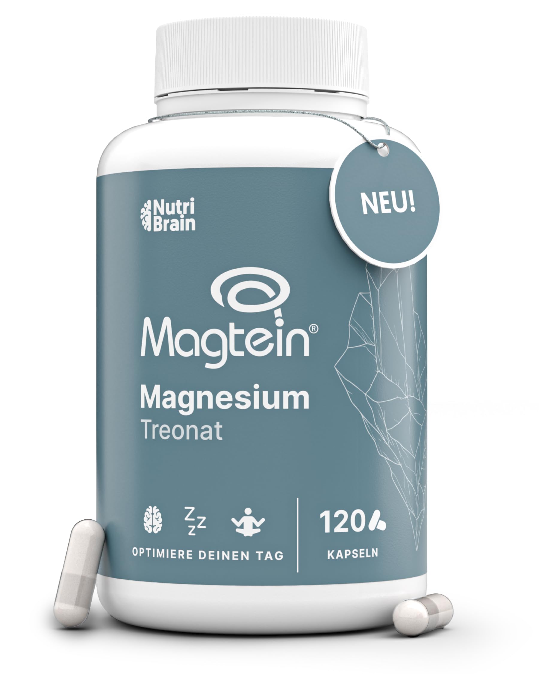 Magnesium L-Threonat mit Magtein® | Hochdosiert 2000 mg | Laborgeprüft | Maximale Aufnahme | 120 Kapseln | Gedächtnis, Fokus, Tiefschlaf