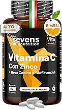 Vitamin C 1000mg and Zinc with Bioflavonoids and Rosehip - Vitamin C 100% Pure, Natural & Vegan - 180 Tablets - Supports the Immune System - Reduces Fatigue and Fatigue - Antioxidan
