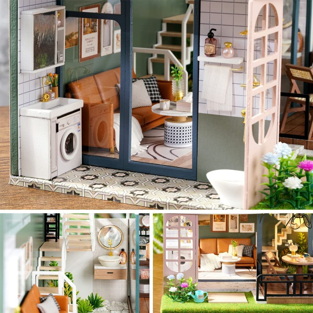 Kit de construction de maison miniature pour adultes - Mini maison avec meubles, décorations d'Halloween/Noël/cadeaux pour la famille et les amis (moitié du jardin)