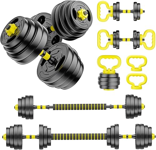 Miniatura 12 de Juego de mancuernas ajustables, pesas libres de 10 a 90 libras con conector – mancuernas 4 en 1, barra, pesa rusa y soporte para flexiones, juego de